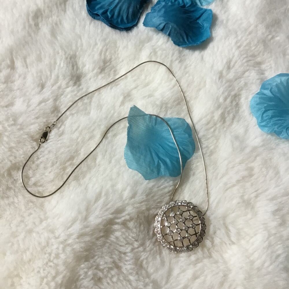 Sterling Silver Round Crystal Raindrop Pendant Necklace - Picture 9 of 11